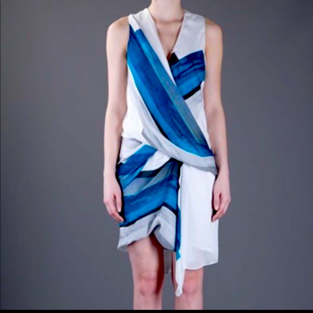 Helmet Lang Abstract Silk Dress, Size 8